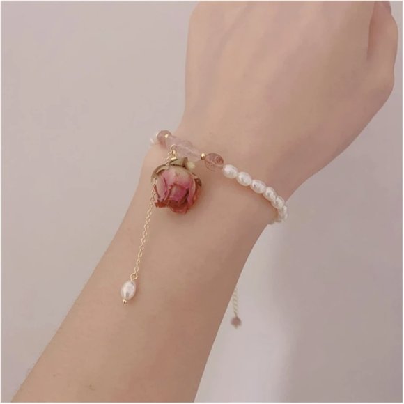 Gold Plated Eternal Flower Natural Freshwater Pearls Charm Bracelets - Picture 10 of 15